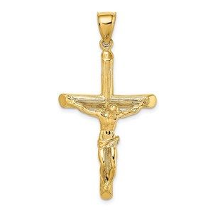 Million Charms 14K Textured Religious Crucifix Necklace Charm Pendant